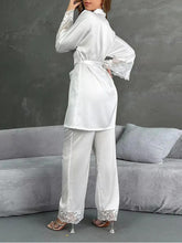 11002-White Satin Nightwear Set with Lace Trim | Luxury Sleepwear For Women